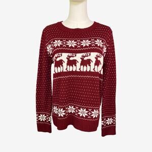 POL Fair Isle Reindeer Christmas Sweater Red White Knit Nordic Pullover M